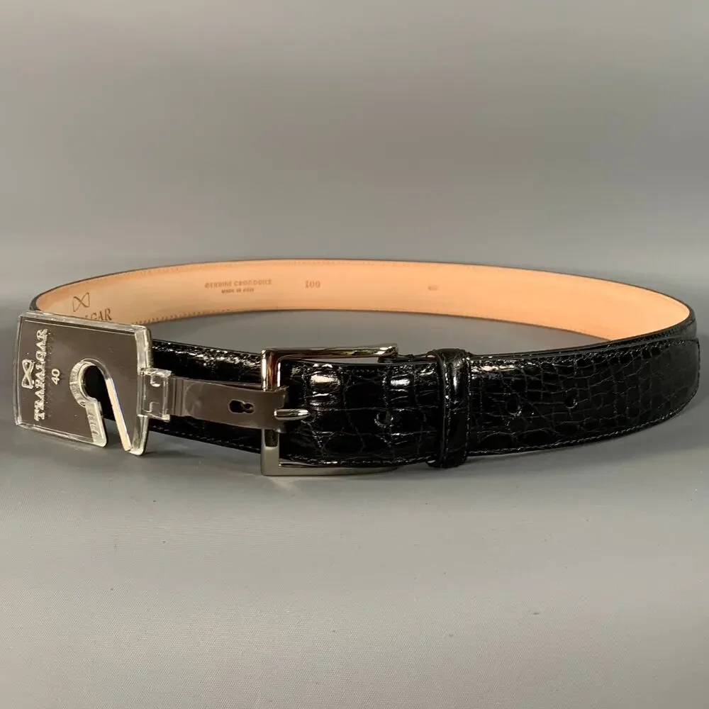 TRAFALGAR Size 40 Balck Crocodile Leather Belt
